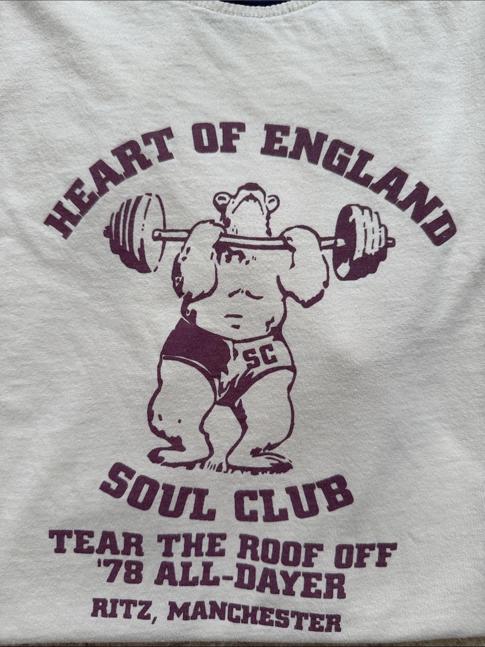 Unbranded Vintage Cream Ringer T‑Shirt w/ Navy Trim & “Heart of England” Graphic
